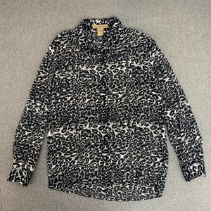 Notations Women's Button Down Sheer Blouse Leopard Print Small‎ Long Sleeve